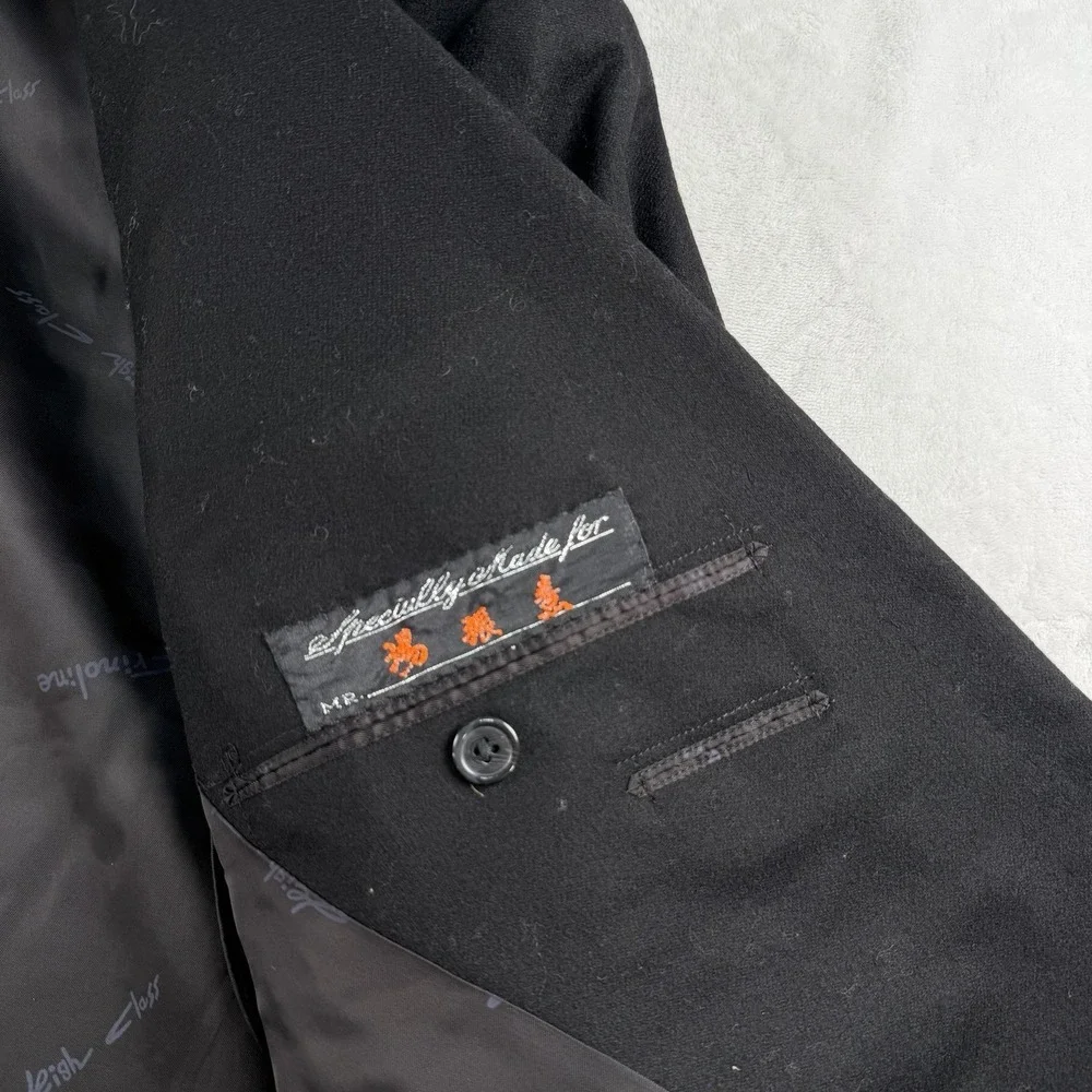 Vintage BESPOKE Double Breasted Flannel Suit Mens 40S 28x29 100% Wool Peak Lapel